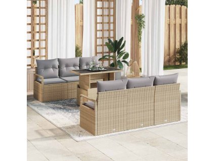 Sada zahradních pohovek s polštářem 7 pcs Béžová Poly ratan 3357483