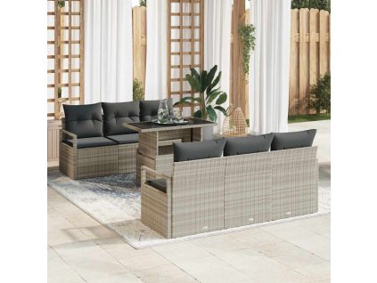 Sada zahradních pohovek 7 pcs Světle šedá Poly ratan 3357485