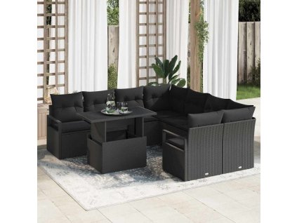 Sada zahradních pohovek s polštářem 9 pcs Černá Poly ratan 3357536