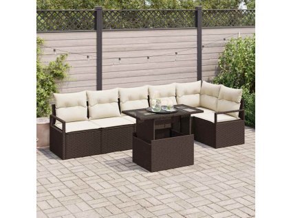 Sada zahradních pohovek s úložištěm 7 pcs Hnědá Poly ratan 3357571