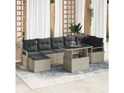 Sada zahradních pohovek 8 pcs Světle šedá Poly ratan 3357605