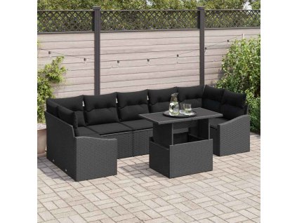 Sada zahradních pohovek s úložištěm 8 pcs Černá Poly ratan 3357696