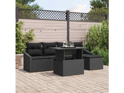 Sada zahradních pohovek s polštářem s úložištěm 6 pcs Černá 3357726