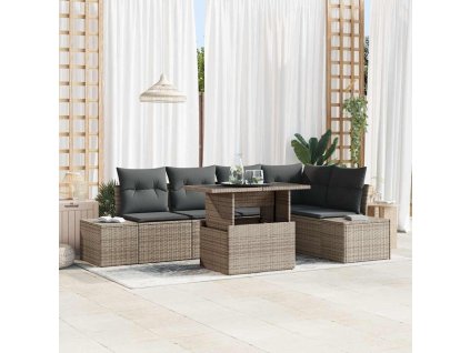 Sada zahradních pohovek s úložištěm 6 pcs Šedá Poly ratan 3357922
