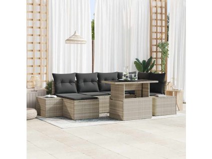 Sada zahradních pohovek 7 pcs Světle šedá Poly ratan 3357955