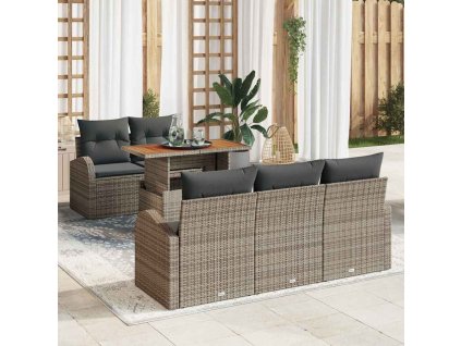 Sada zahradních pohovek s úložištěm 6 pcs Šedá Poly ratan 3358260