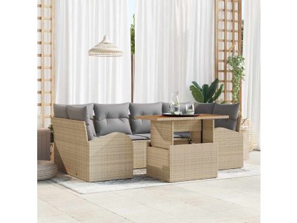 Sada zahradních pohovek s úložištěm 7 pcs Béžová Poly ratan 3358275
