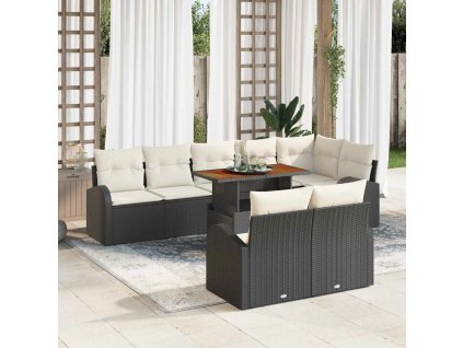 Sada zahradních pohovek s úložištěm 9 pcs Černá Poly ratan 3358336