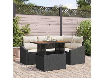 Sada zahradních pohovek s úložištěm 5 pcs Černá Poly ratan 3358567