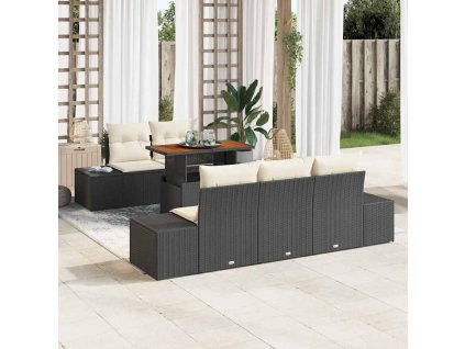 Sada zahradních pohovek s úložištěm 6 pcs Černá Poly ratan 3358637