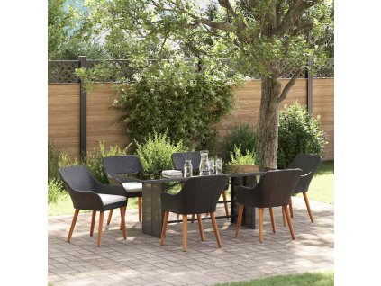 Zahradní jídelní souprava s polštářem 7 pcs Černá polyratan 3261621