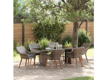 Zahradní jídelní souprava s polštářem 7 pcs Šedá polyratan 3261625