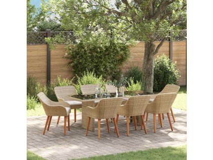 Zahradní jídelní souprava s polštářem 9 pcs Béžová polyratan 3261630