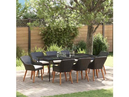 Zahradní jídelní souprava s polštářem 9 pcs Černá polyratan 3261669