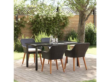 Zahradní jídelní souprava s polštářem 5 pcs Černá polyratan 3261673