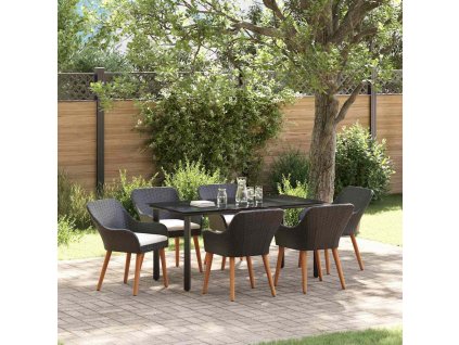 Zahradní jídelní souprava s polštářem 7 pcs Černá polyratan 3261674