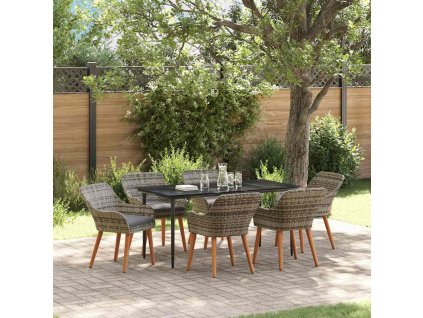 Zahradní jídelní souprava s polštářem 7 pcs Šedá polyratan 3261681