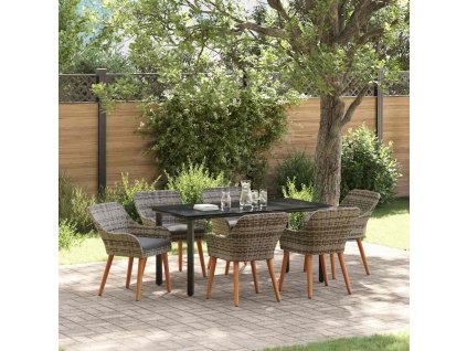 Zahradní jídelní souprava s polštářem 7 pcs Šedá polyratan 3261688