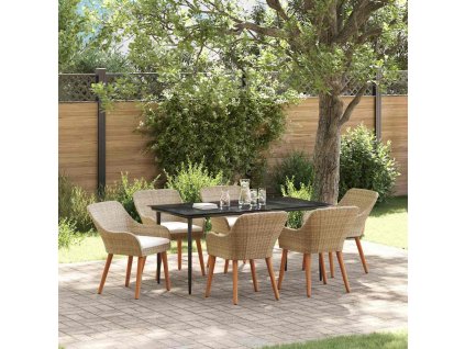 Zahradní jídelní souprava s polštářem 7 pcs Béžová polyratan 3261695