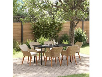 Zahradní jídelní souprava s polštářem 7 pcs Béžová polyratan 3261702