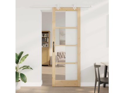 Posuvné dveře Přírodní 83 x 232 cm Masivní borové dřevo a sklo 3332225