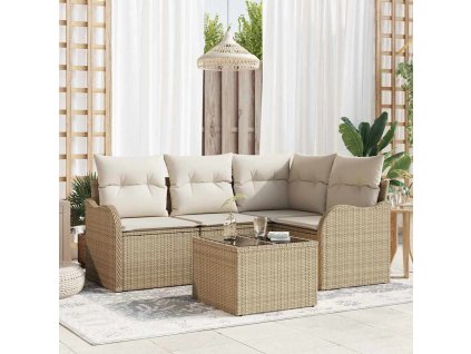 Sada zahradních pohovek 5 pcs Béžová polyratan 3345691