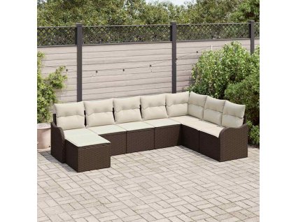 Sada zahradních pohovek s polštářem 8 pcs Hnědá Poly ratan 3345818