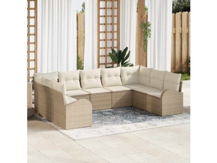Set pohovek s polštářem 9 pcs Béžová Poly Ratan 3346201
