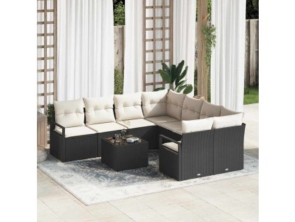 Set pohovek s polštářem 9 pcs Černá a krémová polyratan 3346317