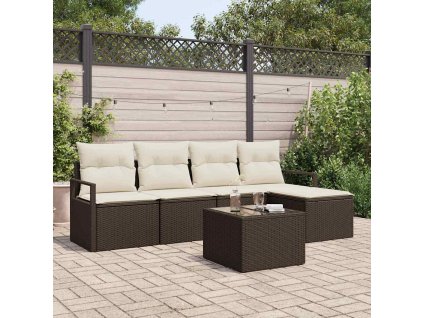 Set pohovek s polštářem 6 pcs Hnědá polyratan 3346348