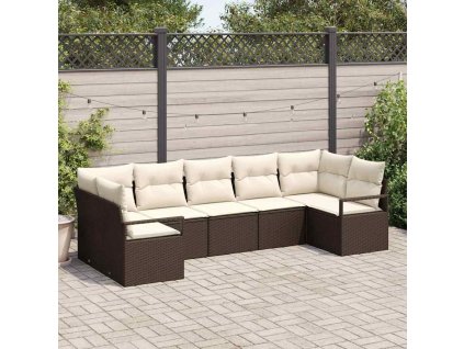 Set pohovek s polštářem 7 pcs Hnědá polyratan 3346528