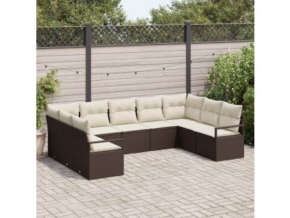 Set pohovek s polštářem 9 pcs Hnědá polyratan 3346538