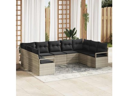 Set pohovek s polštářem 9 pcs Světle šedá polyratan 3346542