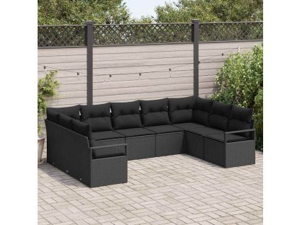Set pohovek s polštářem 9 pcs Černá polyratan 3346543