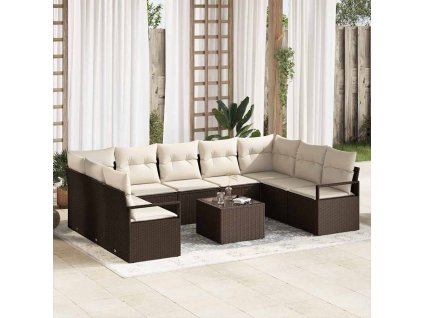 Set pohovek s polštářem 10 pcs Hnědá polyratan 3346548