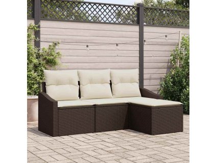 Set pohovek s polštářem 4 pcs Hnědá polyratan 3346668