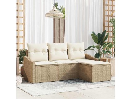 Set pohovek s polštářem 4 pcs Béžová polyratan 3346671