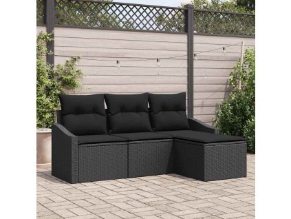 Set pohovek s polštářem 4 pcs Černá polyratan 3346673