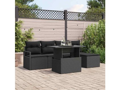 Sada zahradních pohovek s polštářem 6 pcs Černá polyratan 3348809