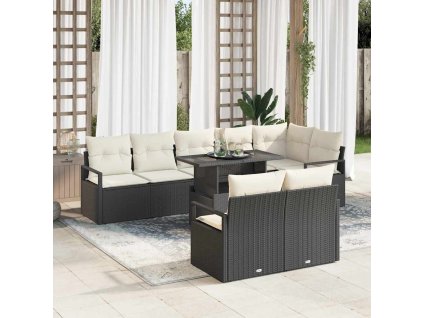 Sada zahradních pohovek 9 pcs Černá a krémová polyratan 3348843