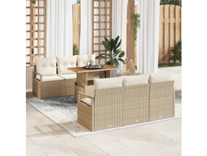 Sada zahradních pohovek s polštářem 7 pcs béžová a krémová 3349658