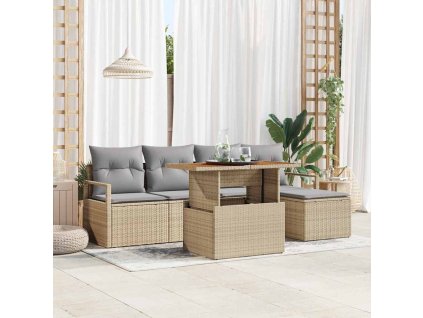 Zahradní jídelní souprava s polštářem 6 pcs Beige a šedá 3349699