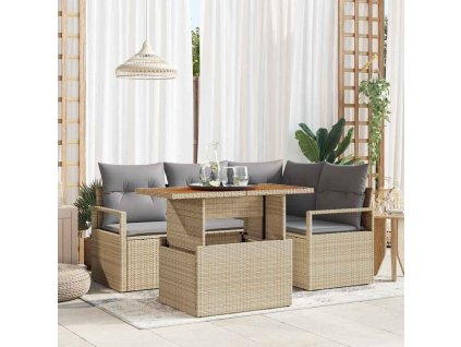 Zahradní jídelní souprava s polštářem 5 pcs Beige a šedá 3349706