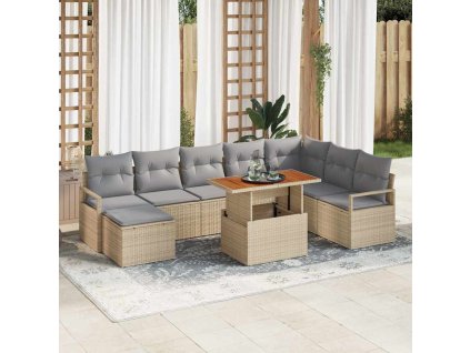 Sada zahradních pohovek s polštářem 9 pcs Beige a šedá 3349748