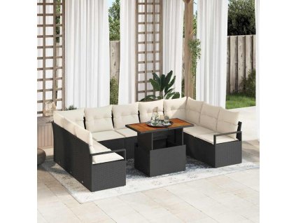 Sada zahradních pohovek s polštářem 10 pcs Černá a krémová 3349753