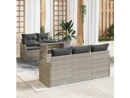 Sada zahradních pohovek s polštářem 6 pcs Světle šedá polyratan 3348378