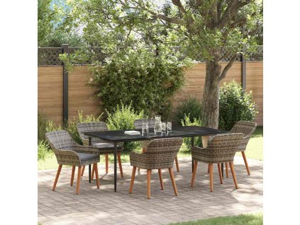 Zahradní jídelní souprava s polštářem 7 pcs Šedá polyratan 3261682