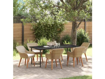 Zahradní jídelní souprava s polštářem 7 pcs Béžová polyratan 3261696