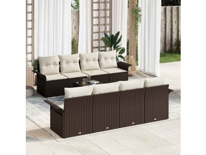 Sada zahradních pohovek s polštářem 9 pcs Hnědá a krémová 3353957