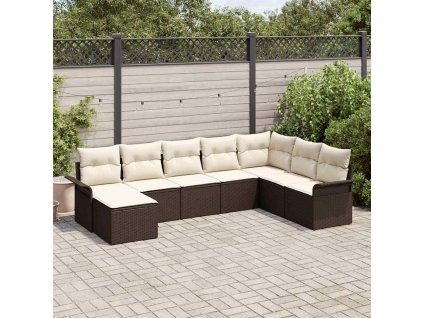 Sada zahradních pohovek s polštářem 8 pcs Hnědá Poly ratan 3354147